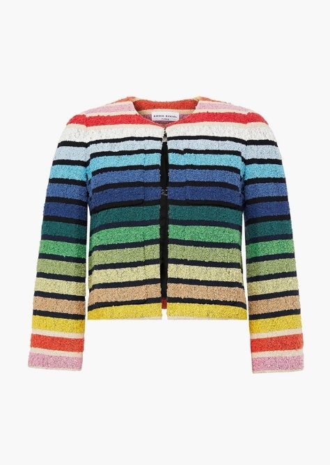 Emily in Paris x Sonia Rykiel The House's iconic multi-coloured striped cardigan is featured in the Emily in Paris series