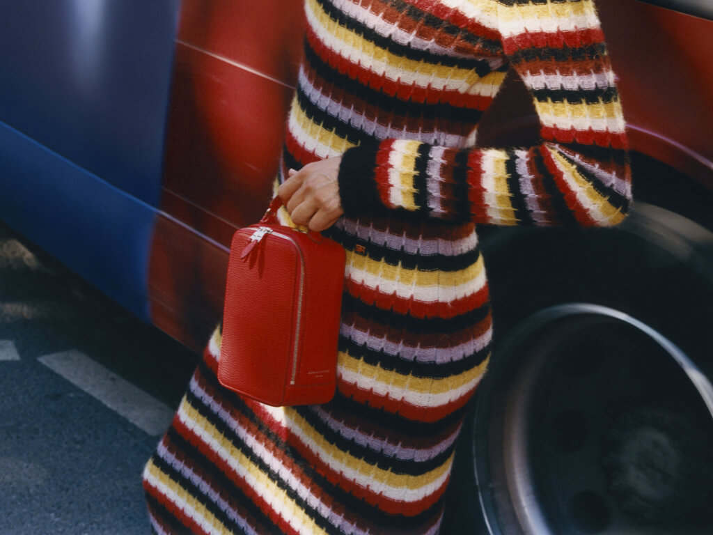 Red leather handbag for women