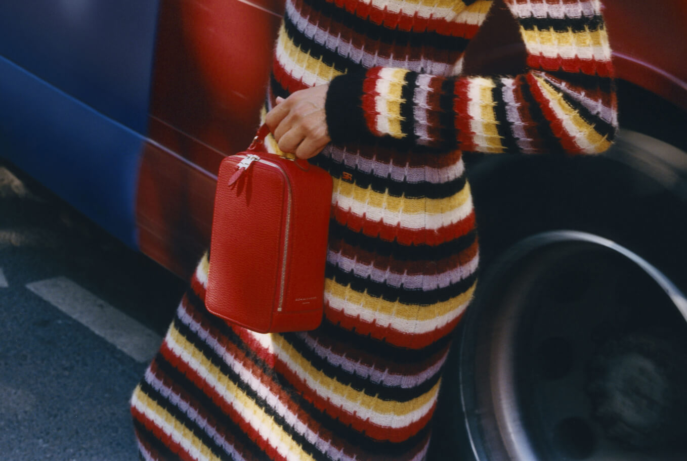Red leather handbag for women
