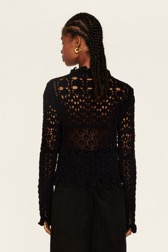 Women Maille - Openwork Sweater, Black back worn view