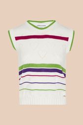 Women - Openwork tank top with multicolored stripes, Ecru front view