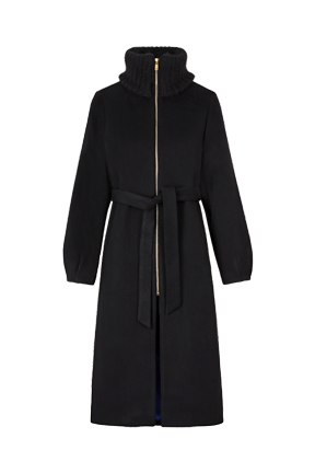 Women Double-sided Long Wool and Cashemere Coat Black front view