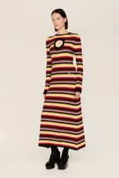 Women Striped Fluffy Maxi Dress Multico crea details view 2