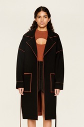Women Maille - Women Double Face Wool Coat, Black front worn view