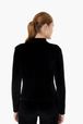 Women Solid - Women Velvet Cardigan, Black back worn view