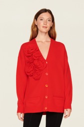 Femme Maille - Cardigan laine fleur en relief femme, Rouge vue de détail 1