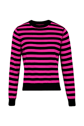 Women Brushed Poor Boy Striped Sweater Black/fuchsia front view