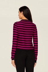 Women Brushed Poor Boy Striped Sweater Black/fuchsia back worn view
