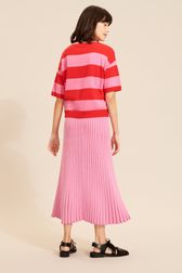 Women - Women Striped Short Sleeve Sweater, Pink back worn view