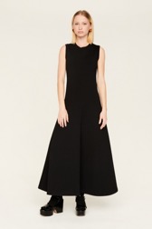 Women Two-Tone Maxi Dress Black front worn view