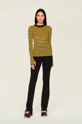 Women Multicoloured Striped Rib Sock Knit Sweater Striped black/mustard details view 4