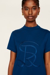 Femme Uni - T-shirt jersey de coton femme, Bleu de prusse vue de détail 1