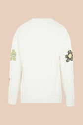 Women - Long Sleeve Sweater with Floral Pattern, Ecru back view