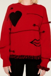 Women Charms Intarsia Wool Sweater Red details view 2