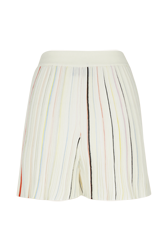 Women Plisse - Women Pleated Shorts With Multicoloured Stripes, Ecru back view