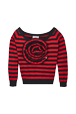 Women Maille - Women Striped Flower Sweater, Black/red front view