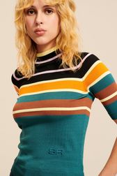 Women - Multicolored Rykiel Short Sleeve Pullover, Baby blue front worn view