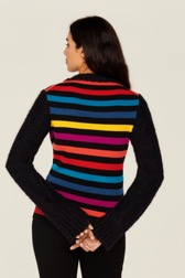 Women Raye - Women Jane Birkin Sweater, Multico striped rf back worn view