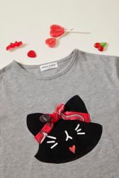 T-shirt fille motif chat Gris vue de détail 1