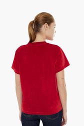 Women Solid - Women Velvet T-shirt, Red back worn view