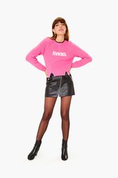 Women - Wool Merinos Rykiel Sweater, Pink front worn view