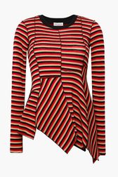 Women - Asymmetrical striped sweater, Coffee front view