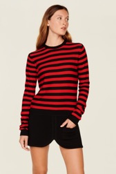 Women Brushed Poor Boy Striped Sweater Black/red details view 1