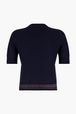 Women - Short Sleeve Woolen Sweater, Black/blue back view