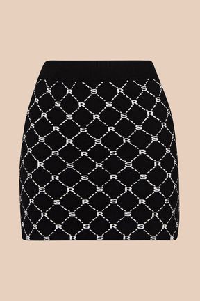 Women Jacquard Mini Skirt Black front view