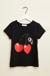 Girls - Cherry Print Girl T-shirt, Black front view