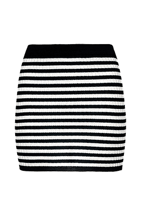 Women Raye - Women Rib Sock Knit Striped Mini Skirt, Black/white front view