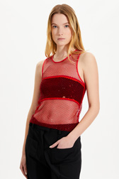 Women Red Mesh Tank Top Red details view 1