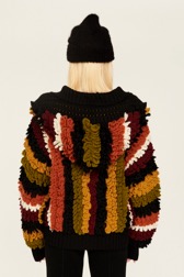 Women Bouclette Wool Jacket Multico crea striped back worn view