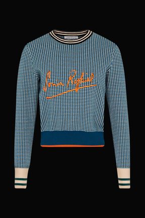 Women Houndstooth Sweater Baby blue front view