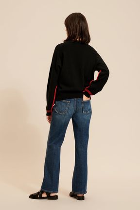 Women - Long sleeve Sweater with Bouche Embroidery, Black back worn view