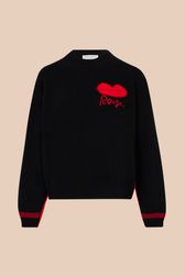 Women - Long sleeve Sweater with Bouche Embroidery, Black front view