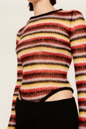 Women Striped Fluffy Bodysuit Multico crea details view 6