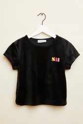 Girls - Sonia Rykiel logo Velvet Girl T-shirt, Black front view