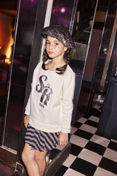 Girls Solid - Girl Long Printed Sweatshirt, Ecru front worn view