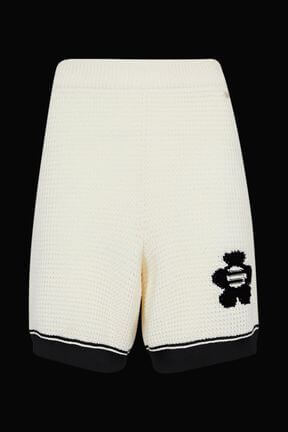 Women - Cotton Knit Shorts with contrasting trim, Ecru front view