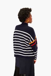 Women - Sailor Sweater Tricolor, Black/blue back worn view
