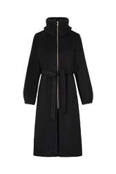 Femme Uni - Manteau long double face en laine et cachemire noir, Noir vue de face