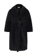 Women Velvet Long Coat Black front view