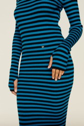 Femme Raye - Robe longue chaussette rayée femme, Raye noir/bleu de prusse vue de détail 2