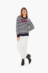 Women - Sailor Sweater, Navy front worn view