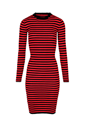 Women Rib Sock Knit Striped Maxi Dress Black/red front view