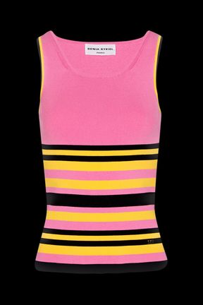 Women - Multicolored Stripes Tank Top, Pink front view
