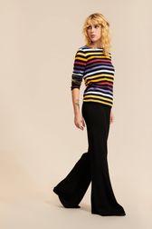 Women Multicolor Striped Sweater Black front worn view