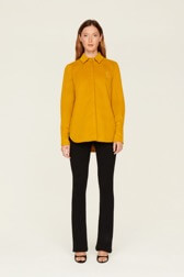 Women Solid - Women Velvet Shirt, Mustard front worn view
