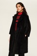 Women Velvet Long Coat Black details view 3